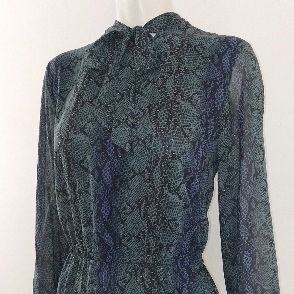 HUSH Snakeskin Neck-Tie Midi Maxi-Dress Size UK 12 EU 40 - Picture 8 of 10